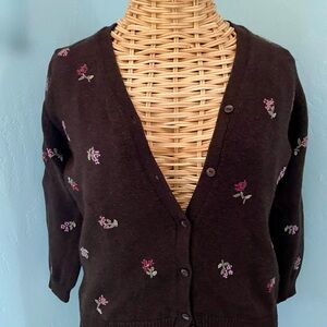 Floral Embroidered Women's Sweater - Brown, Eddie Bauer